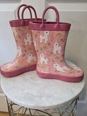 Landchief Pink Unicorn Rain Boots Kids Size 7